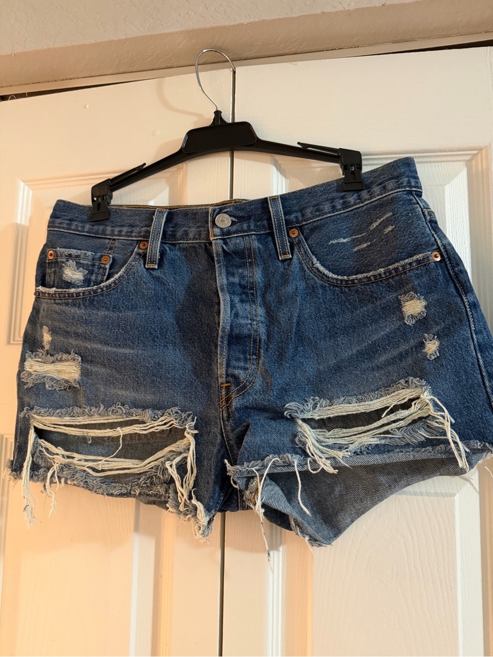 Levi's Ripped Dark Blue Denim Cutoff Shorts